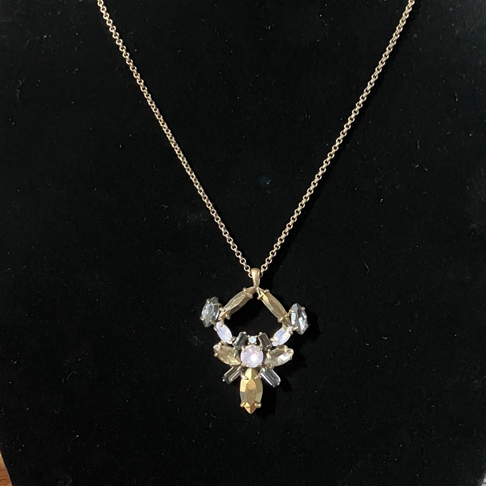 J. Crew Gold and Silver Crystal Geometric Long Chain Pendant Necklace